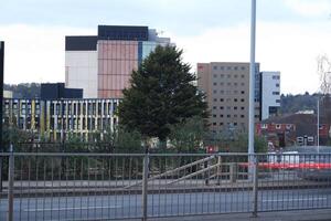 Beautiful Low Angle View of Building and Road of Luton City of England During Sunset. Image Was Captured on April 15th, 2023 photo