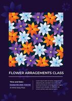 Beautiful trendy banner or poster design template with purple, white, and orange colored vector illustration flora isolated on dark vertical wallpaper. Editable modern elegant layout design for prints