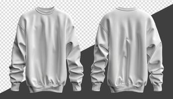 Plain white sweater jacket mockup, Front and back view, isolated on transparent background, photo