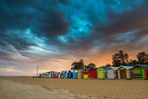 Colorful Beach House at sunrise in Brighton Beach Melbourne photo