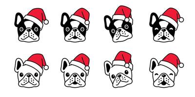 perro Navidad francés buldog Papa Noel claus sombrero perrito cabeza mascota icono dibujos animados personaje símbolo bufanda ilustración diseño vector