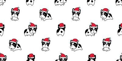 dog seamless pattern Christmas french bulldog Santa Claus hat cartoon tile background repeat wallpaper scarf isolated illustration design vector