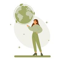 World Earth day concept. Woman with globe on hand vector