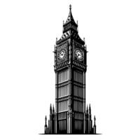 Black and White Illustration of Big Ben Tower in London vector