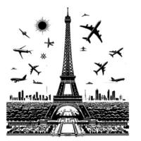 Black and White Illustration of the Eiffel Tower Sightseeing in Paris vector