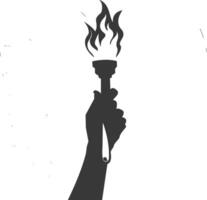 Silhouette hand holding burning torch black color only vector