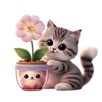 katt pott blomma söt pott png