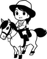 ilustración de un linda pequeño chico vistiendo un vaquero sombrero y montando un caballo vector