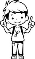 Boy pointing finger cartoon illustration. Cute boy pointing finger. vector