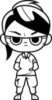 Angry little girl in glasses. Cute cartoon character. vector