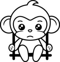 Cute Cartoon Monkey Sitting on a Cage. vector