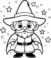 Black and White Cartoon Illustration of Wizard or Magician Character Coloring Book vector