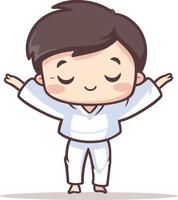 Cute little boy doing yoga pose. character illustration design. vector