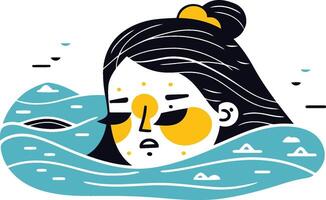 illustration of a woman in the sea. The girl washes her face. vector