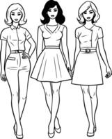 Moda muchachas en estilo boceto de Moda chicas. vector