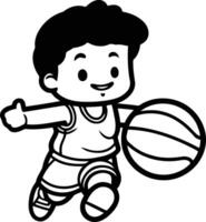 dibujos animados chico jugando baloncesto aislado en blanco antecedentes. vector