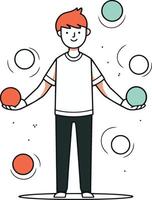 Man juggling balls in linear style on white background. vector