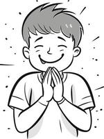 ilustración de un contento chico Orando con su manos abrochado juntos vector