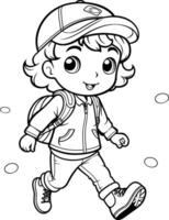 Coloring Page Outline Of a Boy Wearing a Baseball Cap vector
