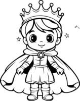 Cute little princess with crown. Black and white illustration. vector