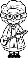 Cartoon grandmother playing the ukulele. vector