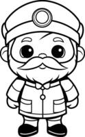 Black and White Cartoon Illustration of Cute Little Pirate Captain Character vector