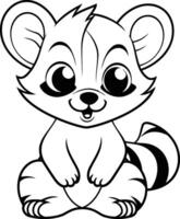 Black and White Cartoon Illustration of Cute Raccoon Animal Character Coloring Book vector