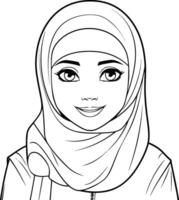 hermosa musulmán mujer con hijab en contorno estilo. vector