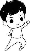 Cute little boy dancing kung fu cartoon illustration graphic design vector