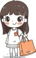 ilustración de un linda niña participación un compras bolso y sonriente vector