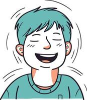 Happy smiling man with closed eyes in cartoon style. vector