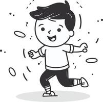 corriendo chico garabatear ilustración. dibujos animados contento niño correr. vector