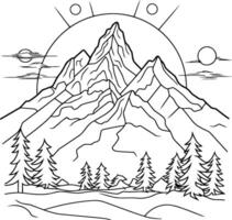 Mountain landscape. Hand drawn illustration in black and white. vector