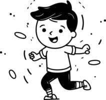 Running boy doodle illustration. Cartoon happy kid running. vector