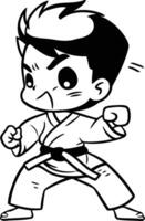 taekwondo chico ilustración. dibujos animados kárate chico personaje. vector