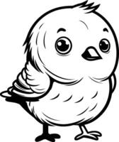 negro y blanco dibujos animados ilustración de linda pequeño pájaro personaje para colorante libro vector