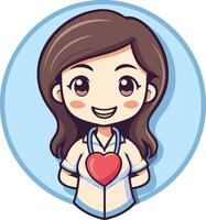 Nurse holding a heart in her hands. cartoon illustration. vector