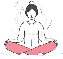 Woman meditating in lotus position on white background. vector