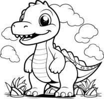 Black and White Cartoon Illustration of Cute Dinosaur Animal Character for Coloring Book vector