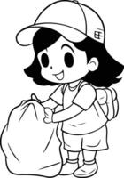 Illustration of a Kid Girl Wearing a Backpack and Holding a Bag of Garbage vector