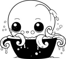Cute cartoon octopus in a bowl of water. vector