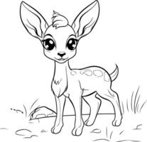 Funny little baby deer. Black and white illustration for coloring book vector