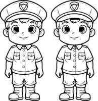 Coloring book for children Boy and girl in police uniform. vector