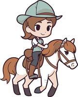 linda niña montando un caballo en blanco antecedentes ilustración gráfico diseño vector