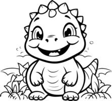 Black and White Cartoon Illustration of Cute Dinosaur Animal Character for Coloring Book vector