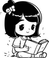 ilustración de un linda pequeño niña leyendo un libro mientras sentado en el piso vector