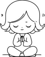 Illustration of a Little Girl Praying in the Lotus Position. vector