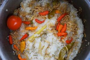 Liwet rice is a typical Tasikmalaya food made with other Indonesian spices photo