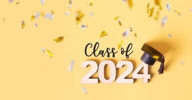 2024 number with graduated cap. Graduation holiday concept. Class of 2024 photo