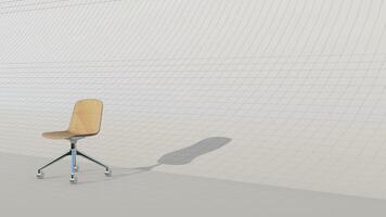 3d rendering single minimalist office chair with glossy wood and 4 wheelchair legs on blueprint photo